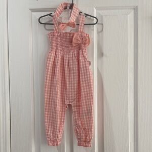 New with tags Pink plaid toddler Jumpsuit with matching headband